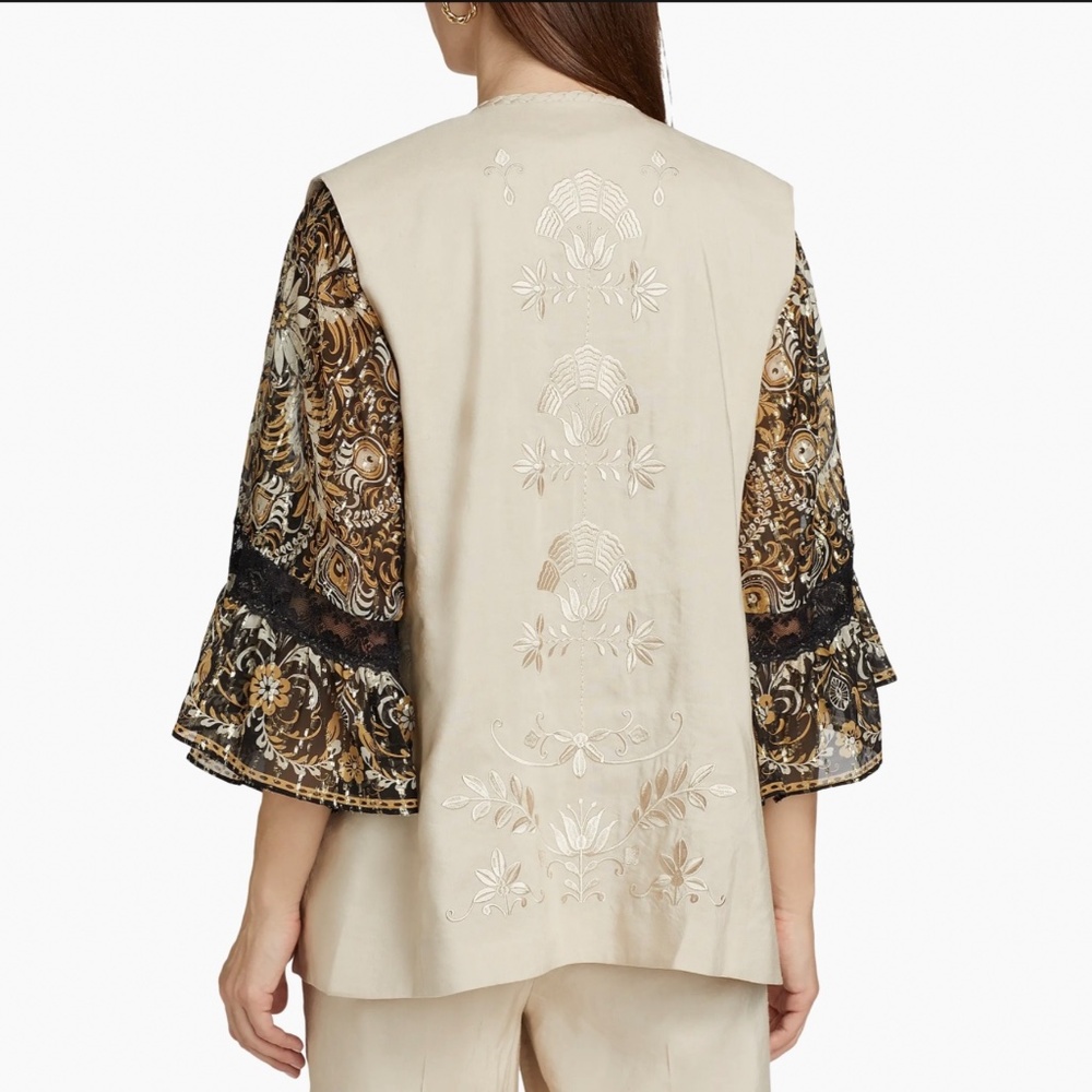KOBI HALPERIN Clairo Linen-Blend Embroidered Vest Shell SZ M